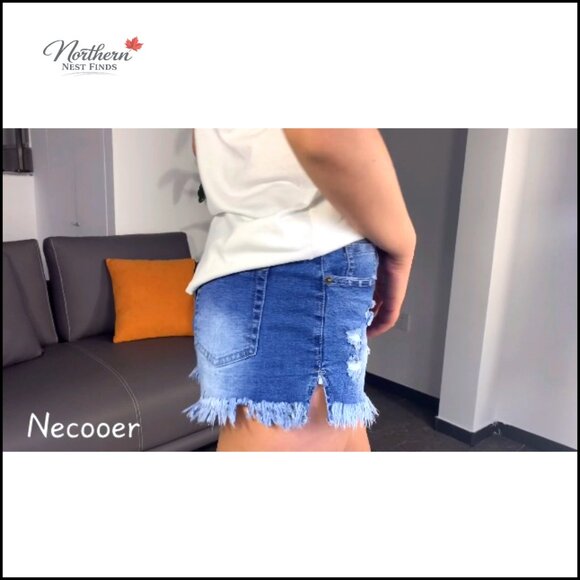 Mid Waist Denim Shorts Ripped Distressed Raw Hem Stretchy Casual Summer - Picture 6 of 6